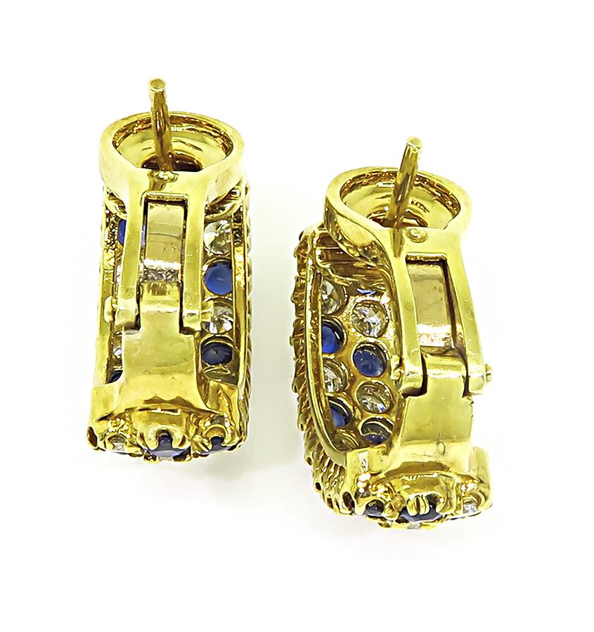 Estate 1.40ct Sapphire 1.40ct Diamond 18k Yellow Gold Earrings