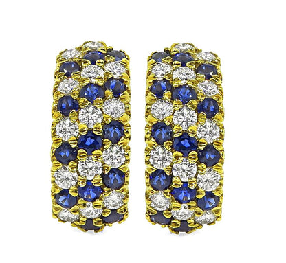 Estate 1.40ct Sapphire 1.40ct Diamond 18k Yellow Gold Earrings