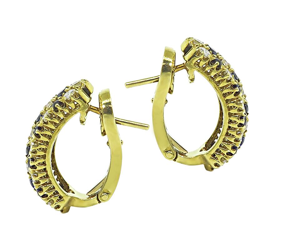 Estate 1.40ct Sapphire 1.40ct Diamond 18k Yellow Gold Earrings