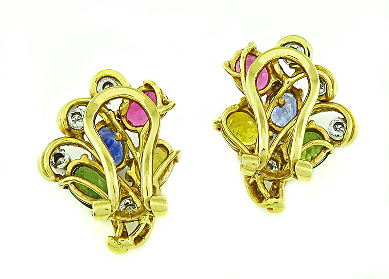 Estate 6.00ct Multi Color Sapphire Diamond Earrings