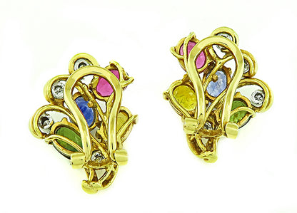 Estate 6.00ct Multi Color Sapphire Diamond Earrings
