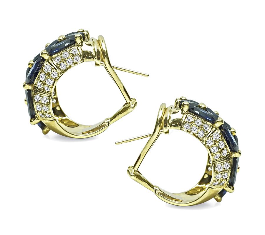 Estate 8.00ct Sapphire 1.40ct Diamond 18k Gold Earrings