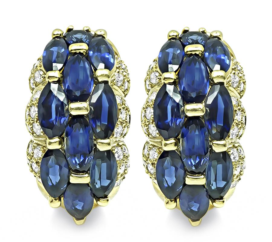 Estate 8.00ct Sapphire 1.40ct Diamond 18k Gold Earrings