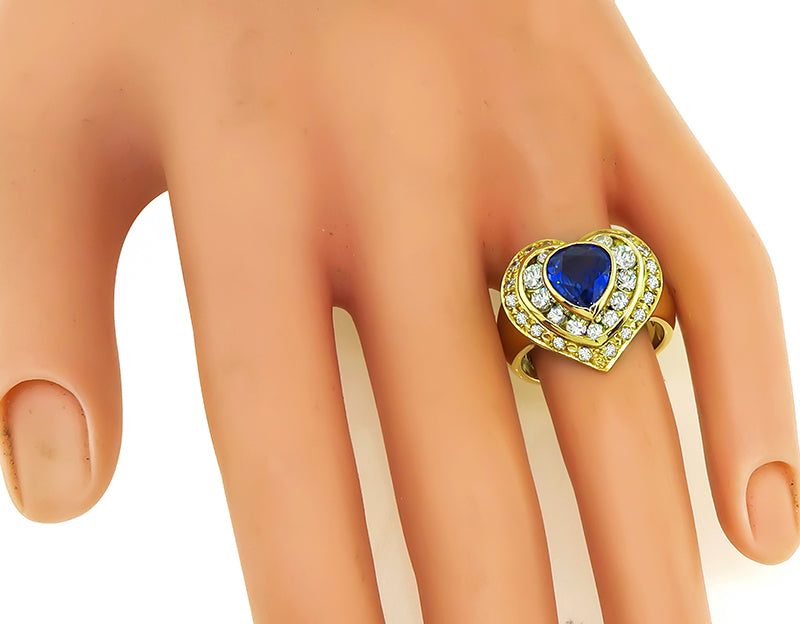 Estate 2.09ct Sapphire 1.30ct Diamond Heart Ring