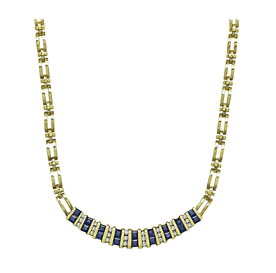 Estate 1.80ct Sapphire 0.70ct Diamond 14k Yellow Gold Necklace