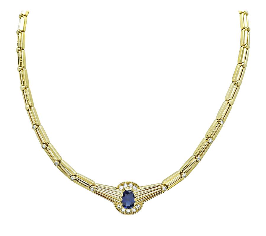 Estate 2.00ct Sapphire 0.50ct Diamond Gold Necklace