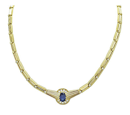 Estate 2.00ct Sapphire 0.50ct Diamond Gold Necklace