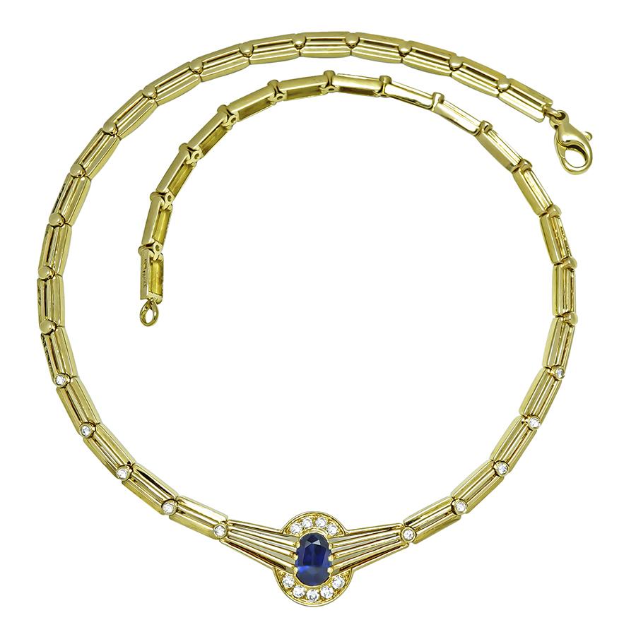 Estate 2.00ct Sapphire 0.50ct Diamond Gold Necklace