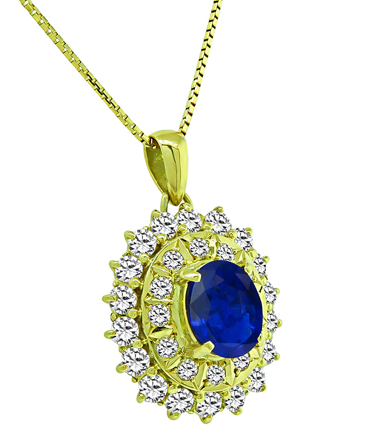 Estate 2.60ct Sapphire 2.38ct Diamond Gold Pendant Necklace