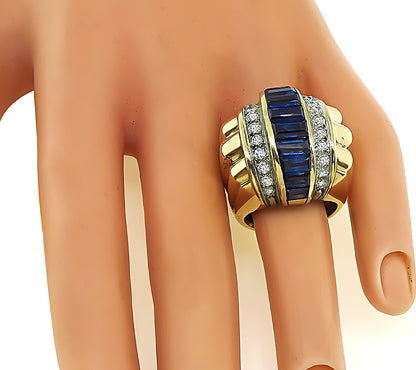 Vintage 3.00ct Sapphire 2.50ct Diamond Gold Ring