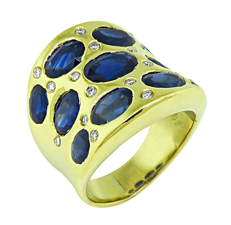 Estate 10.00ct Sapphire Diamond Gold Ring