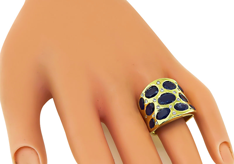 Estate 10.00ct Sapphire Diamond Gold Ring