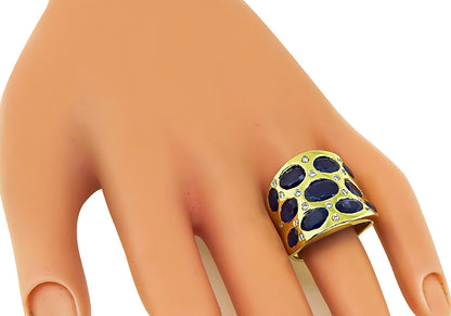 Estate 10.00ct Sapphire Diamond Gold Ring
