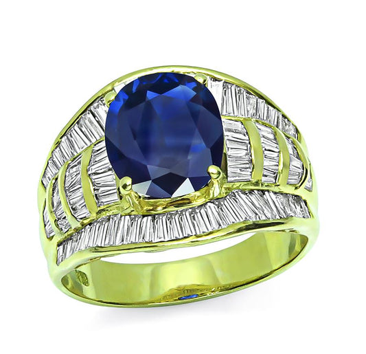 Estate 3.68ct Sapphire 2.09ct Diamond 18k Yellow Gold Ring