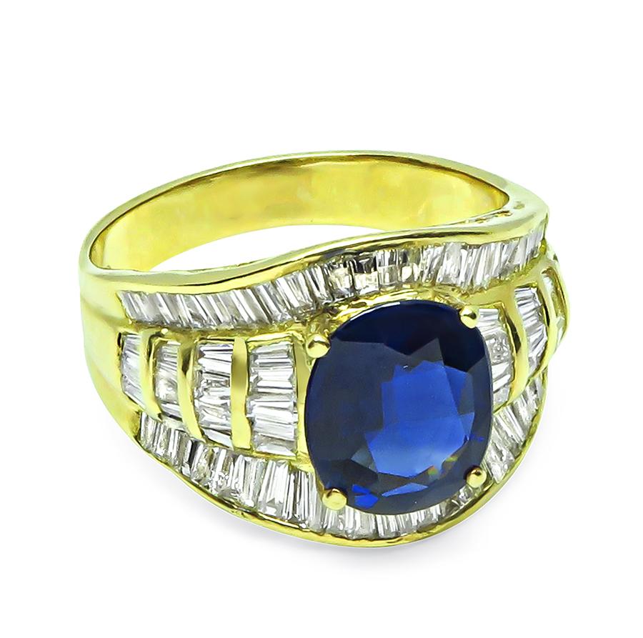 Estate 3.68ct Sapphire 2.09ct Diamond 18k Yellow Gold Ring
