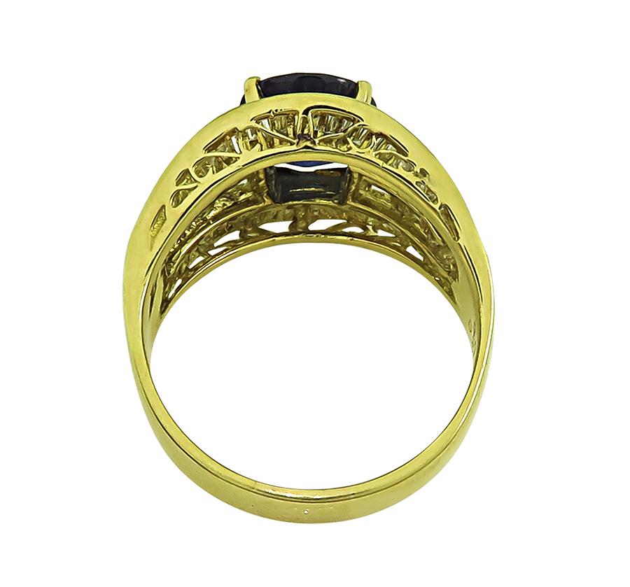 Estate 3.68ct Sapphire 2.09ct Diamond 18k Yellow Gold Ring