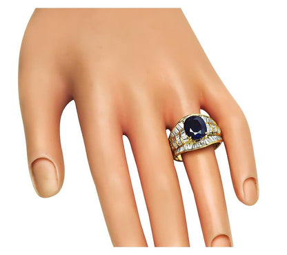 Estate 3.68ct Sapphire 2.09ct Diamond 18k Yellow Gold Ring