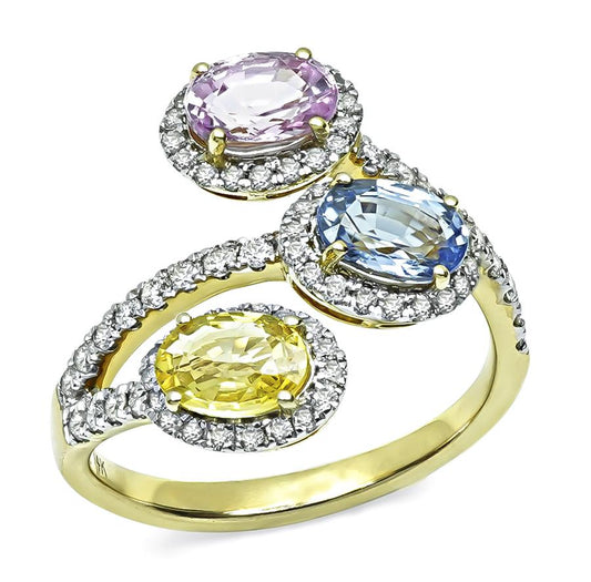 Estate 2.70ct Multi Color Sapphire Diamond Gold Ring
