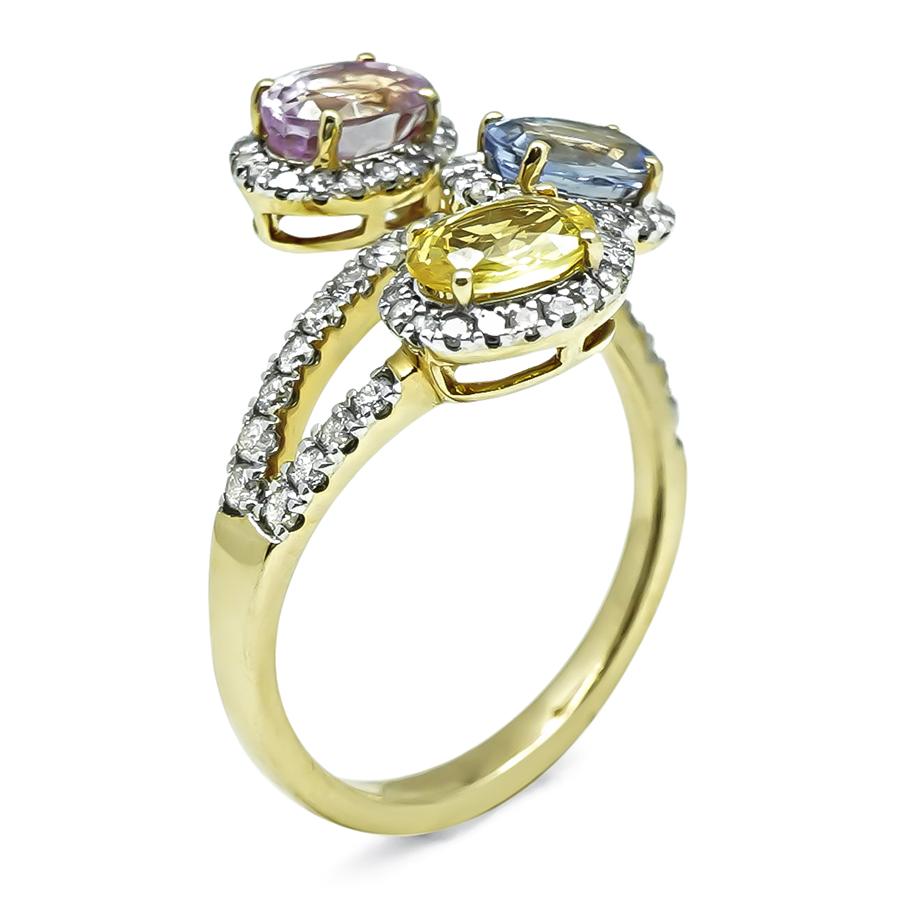 Estate 2.70ct Multi Color Sapphire Diamond Gold Ring