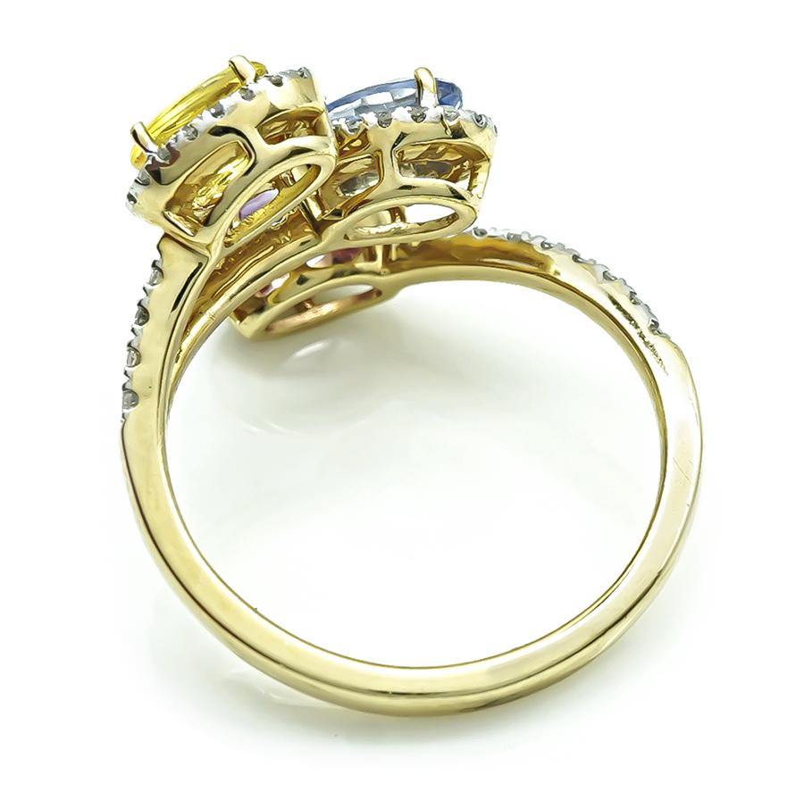 Estate 2.70ct Multi Color Sapphire Diamond Gold Ring