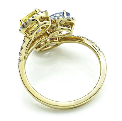 Estate 2.70ct Multi Color Sapphire Diamond Gold Ring