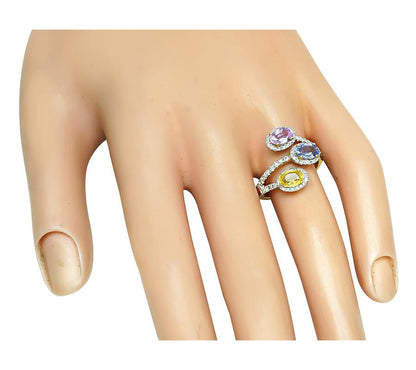 Estate 2.70ct Multi Color Sapphire Diamond Gold Ring