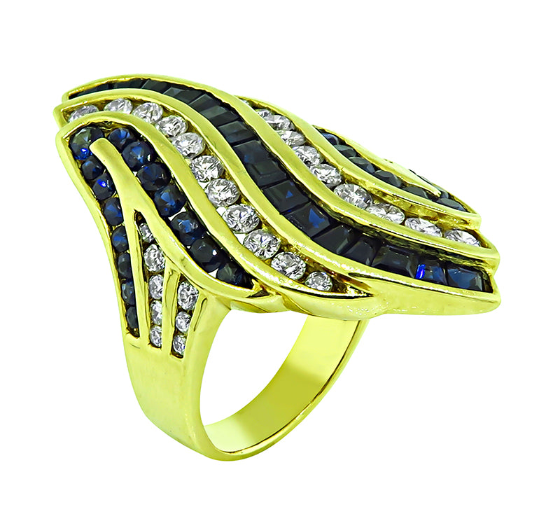 Estate 2.80ct Sapphire 1.09ct Diamond Gold Ring