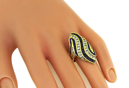 Estate 2.80ct Sapphire 1.09ct Diamond Gold Ring