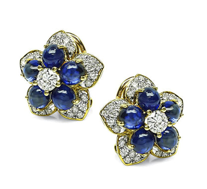Estate 5.00ct Sapphire 2.50ct Diamond Gold Star Earrings