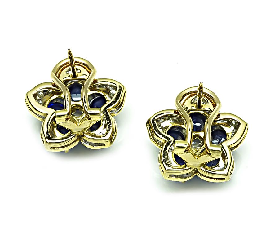 Estate 5.00ct Sapphire 2.50ct Diamond Gold Star Earrings