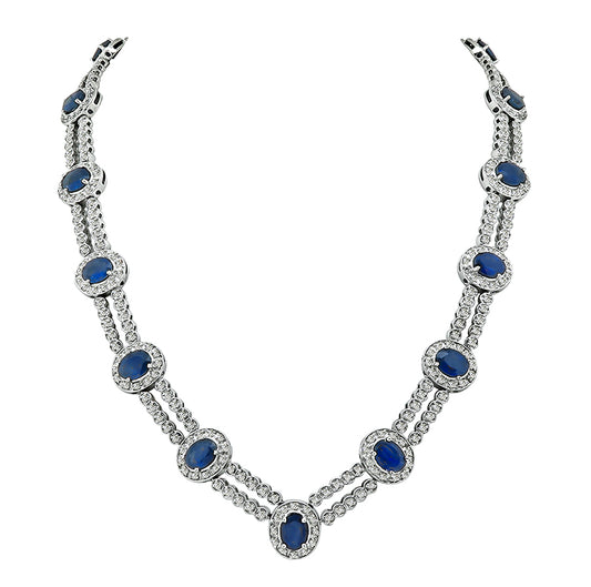 Estate 42.50ct Sapphire 2.85ct Diamond Necklace