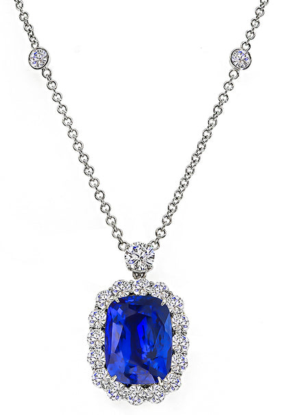 Estate GIA 12.43ct Ceylon Sapphire 4.39ct Diamond Pendant Necklace