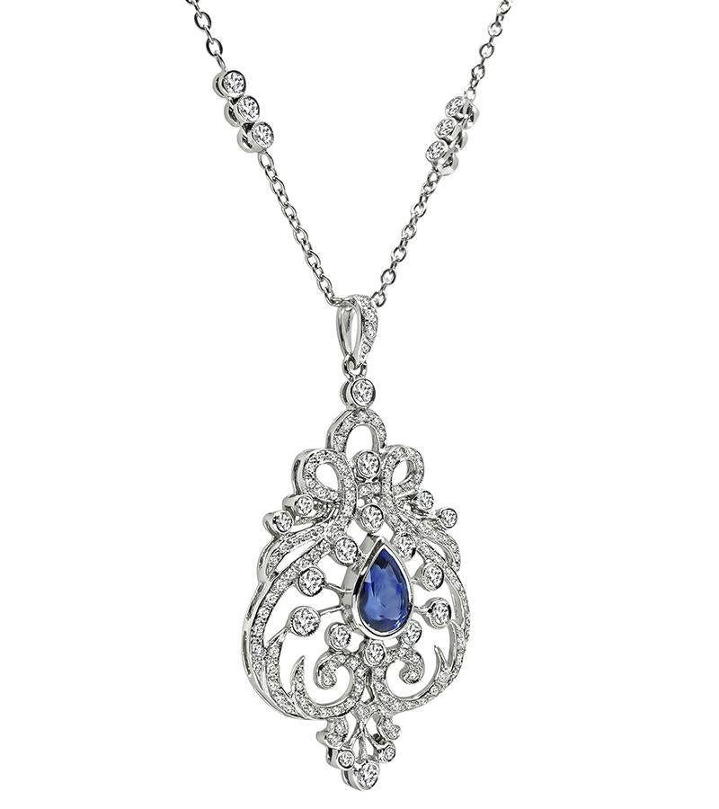 Estate 1.50ct Sapphire 1.00ct Diamond Pendant Necklace