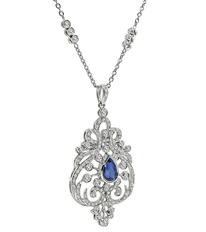 Estate 1.50ct Sapphire 1.00ct Diamond Pendant Necklace