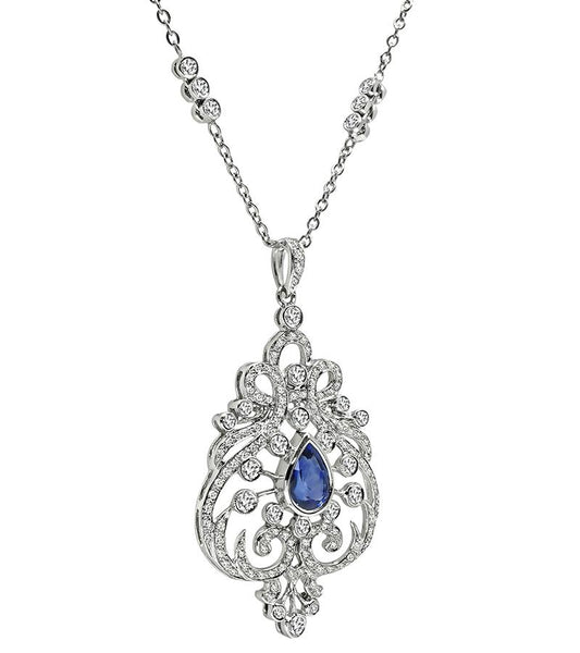 Estate 1.50ct Sapphire 1.00ct Diamond Pendant Necklace