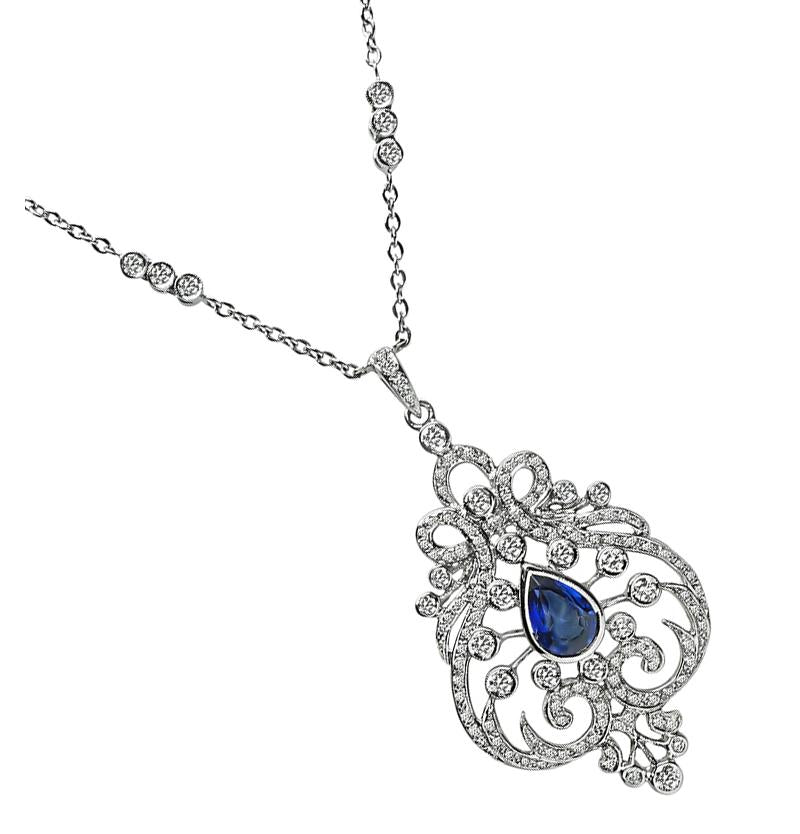 Estate 1.50ct Sapphire 1.00ct Diamond Pendant Necklace