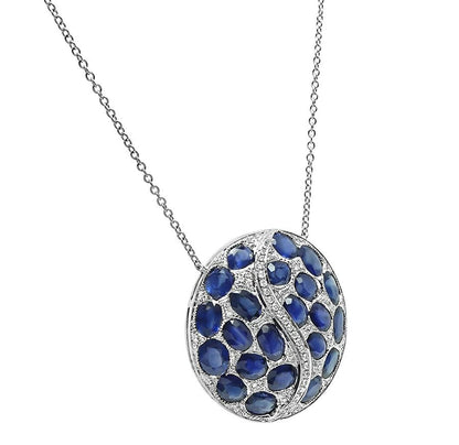 Estate 18.43ct Sapphire 0.75ct Diamond Round Pendant Necklace