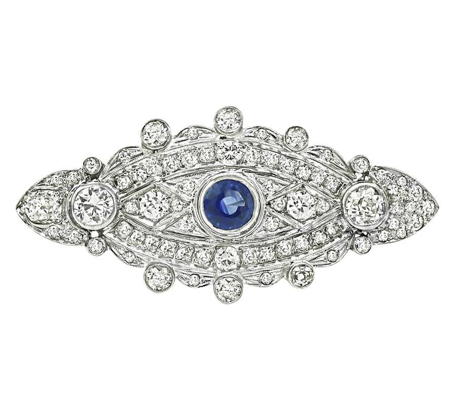 Estate 1.19ct Sapphire 3.00ct Diamond Pin