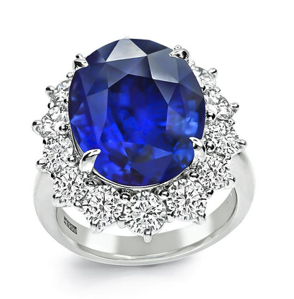 Estate 15.05ct Ceylon Sapphire 2.43ct Diamond Engagement Ring
