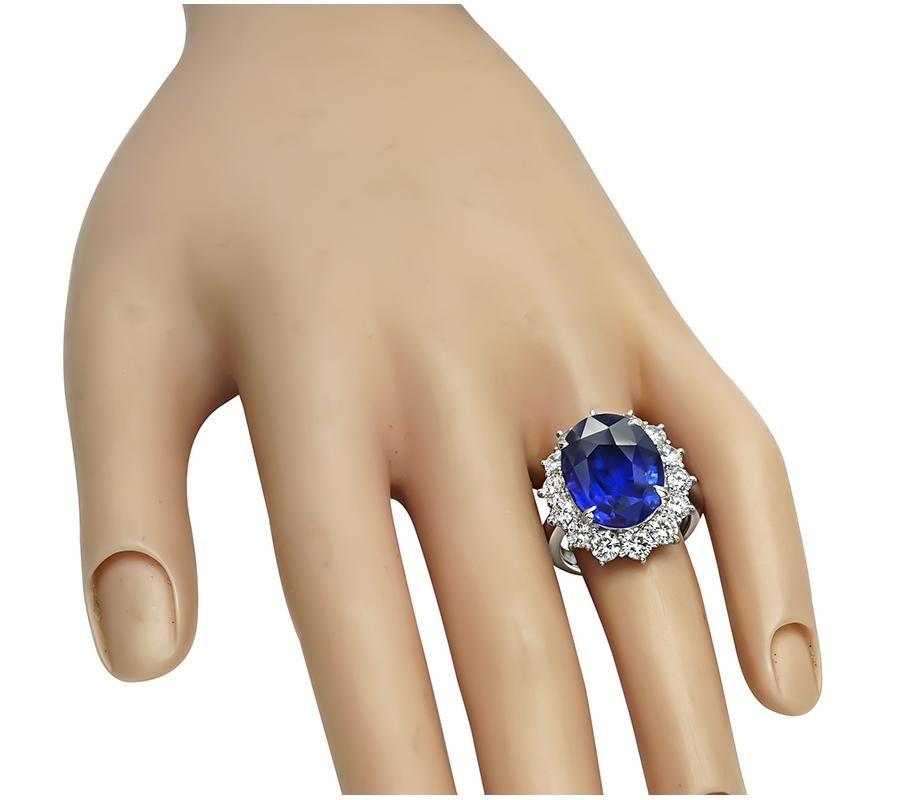 Estate 15.05ct Ceylon Sapphire 2.43ct Diamond Engagement Ring