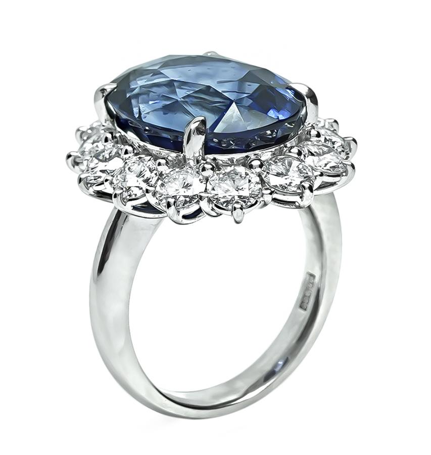 Estate 15.05ct Ceylon Sapphire 2.43ct Diamond Engagement Ring