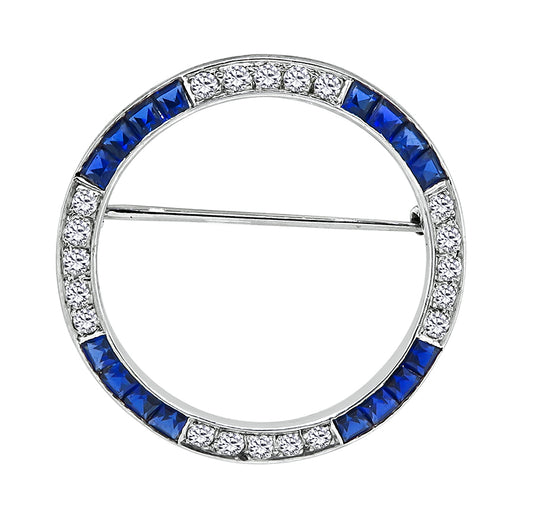 Estate 1.00ct Diamond 1.50ct Sapphire Round Pin
