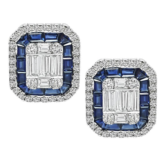 Estate 2.50ct Diamond 1.40ct Sapphire Studs Earrings