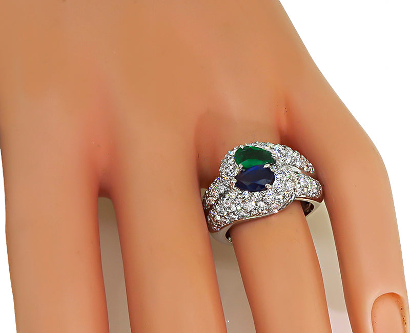 Estate 1.80ct Diamond 0.90ct Sapphire 0.75ct Emerald Ring
