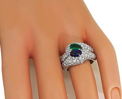 Estate 1.80ct Diamond 0.90ct Sapphire 0.75ct Emerald Ring
