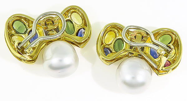 Estate Pearl 9.00ct Sapphire Diamond Ribbon Earrings