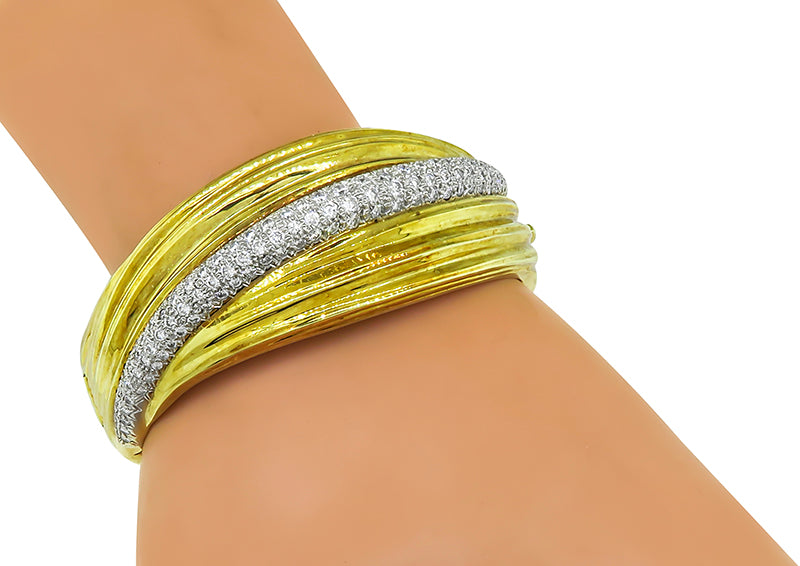 Estate Spitzer and Fuhrmann 6.50ct Diamond Gold Bangle