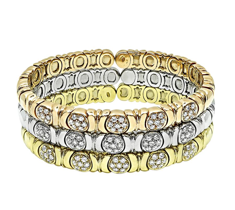 Estate Suite of 3 Yellow Pink and White Gold 3.00ct Diamond Bangle