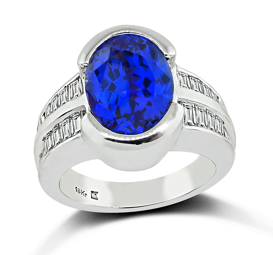 Estate 6.00ct Tanzanite 1.00ct Diamond Gold Ring