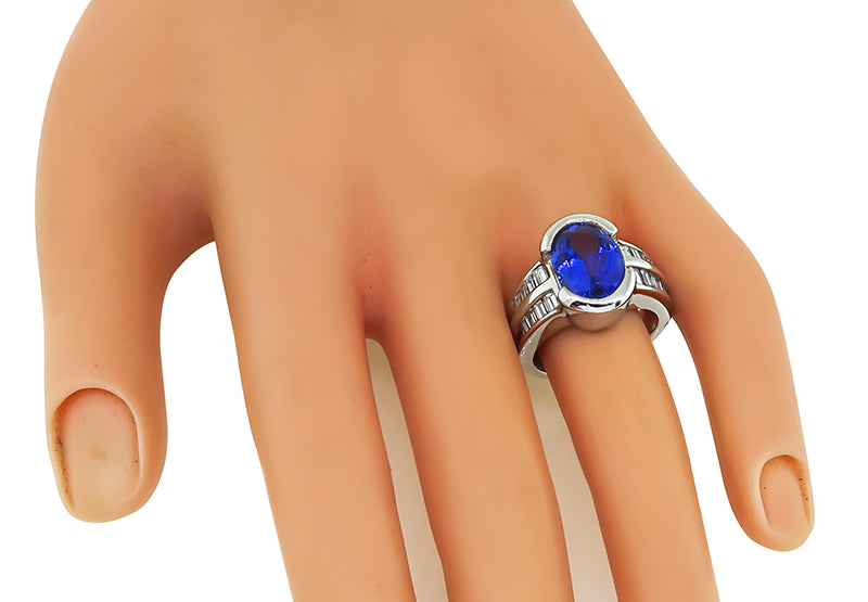 Estate 6.00ct Tanzanite 1.00ct Diamond Gold Ring